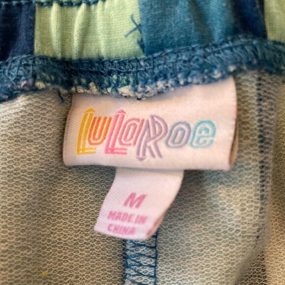 Womens Lularoe Striped Cut Off Sweat Shorts Green Blue M - Picture 6 of 7